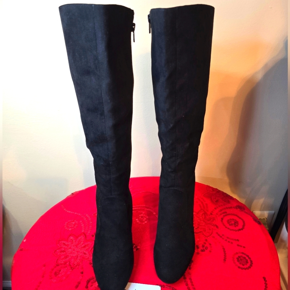 Alfani Womens Adelayde Inside Zipper Tall Knee High Thin Block Dress Boots Black